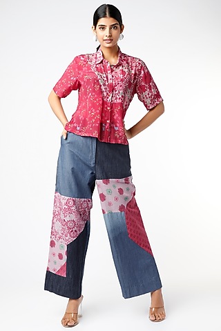 Fuchsia Blocked & Printed Shirt by Vishala Shree